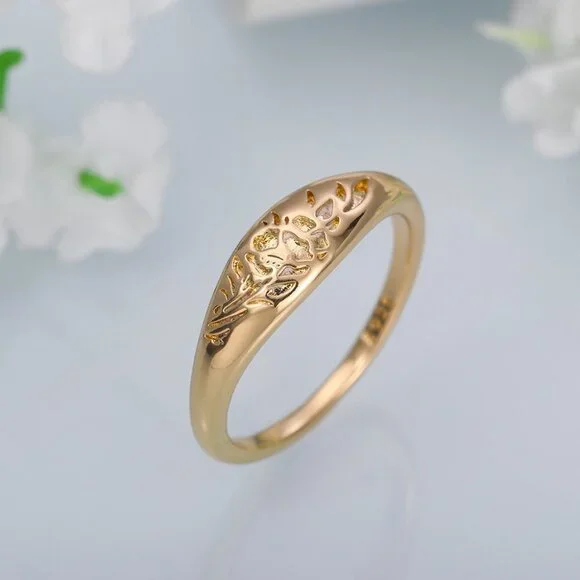 ▶14K Gold Plated Flower Carved Unique Fashion Vintage Ring for Women, L032
